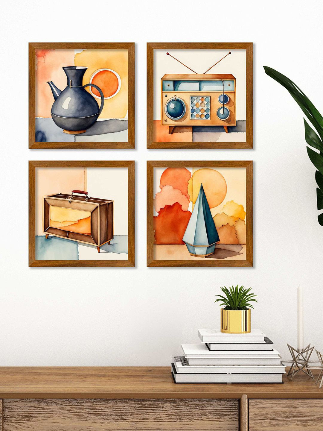 

ArtVibes Brown & Beige 4 Pieces Wooden Framed Paintings Wall Art