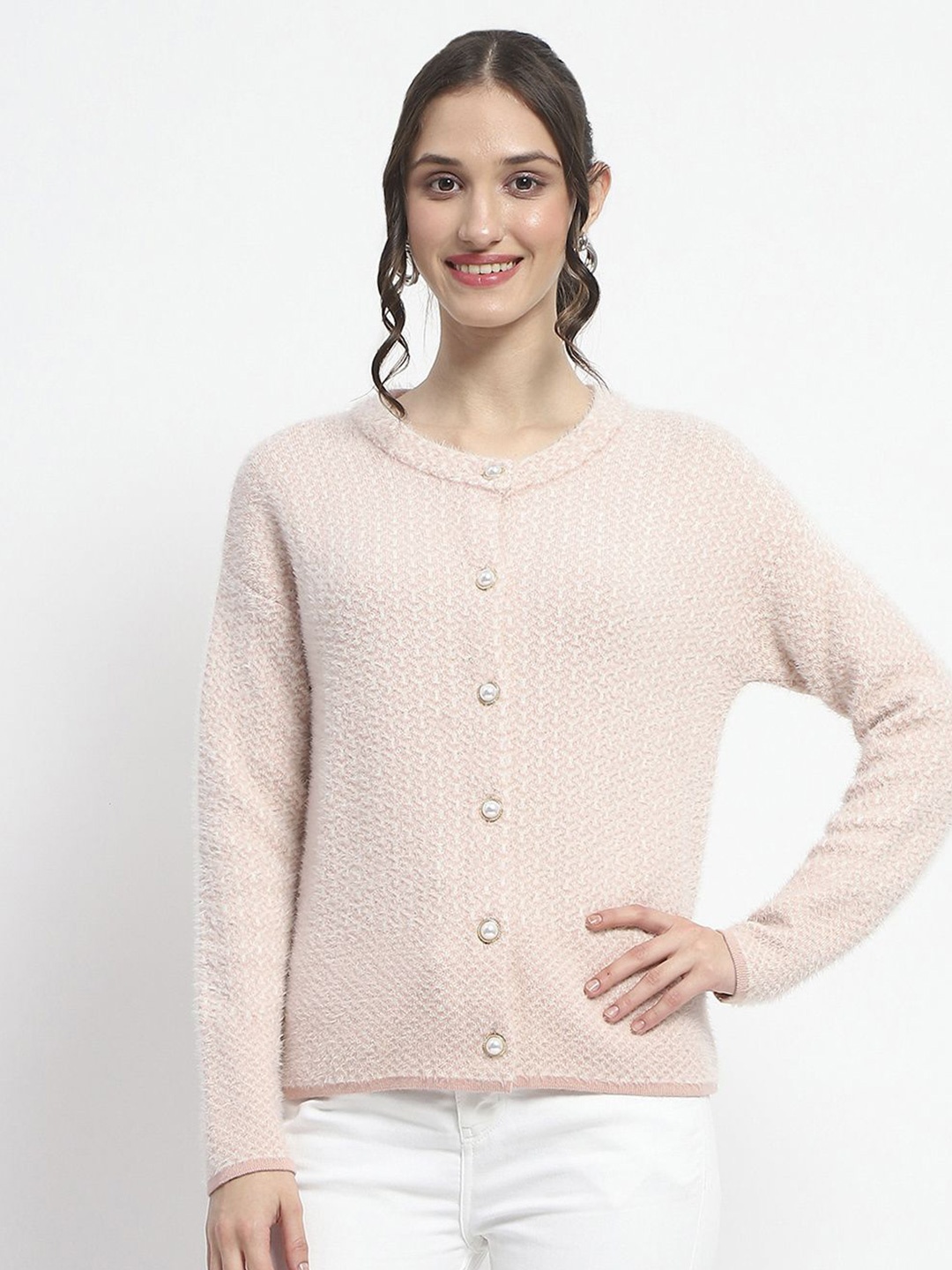 

Madame Women Round Neck Cardigan Sweater, Beige