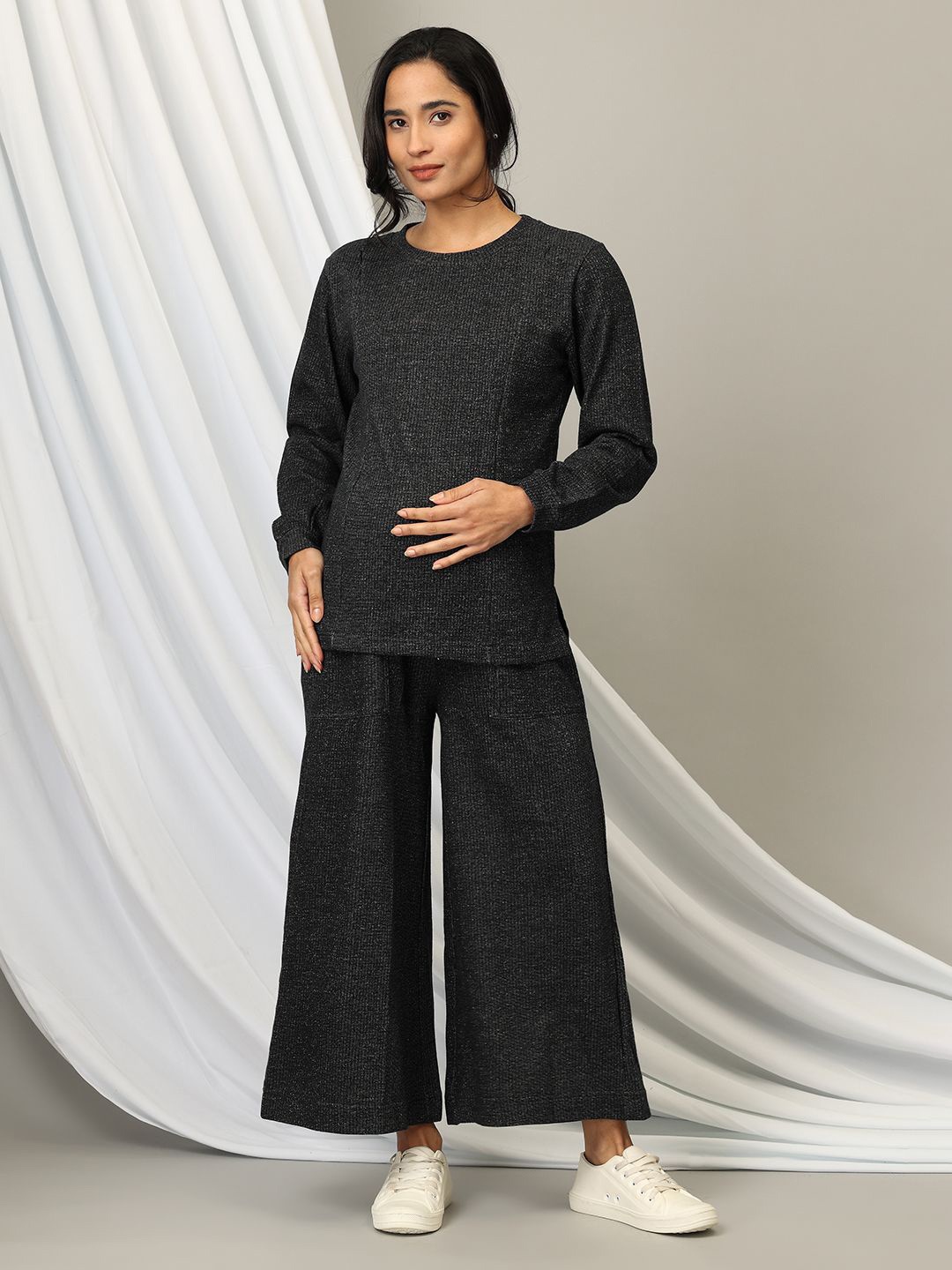 

The Mom Store Women Round Neck Maternity Sweatshirt, Grey