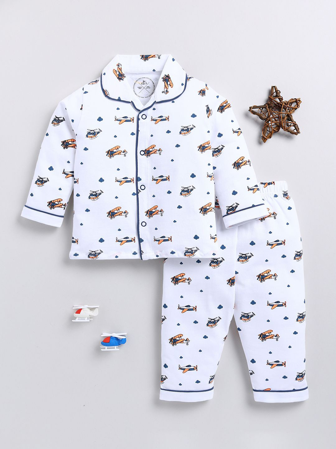 

Clt.s Kids Pure Cotton Conversational Printed Night suit, White
