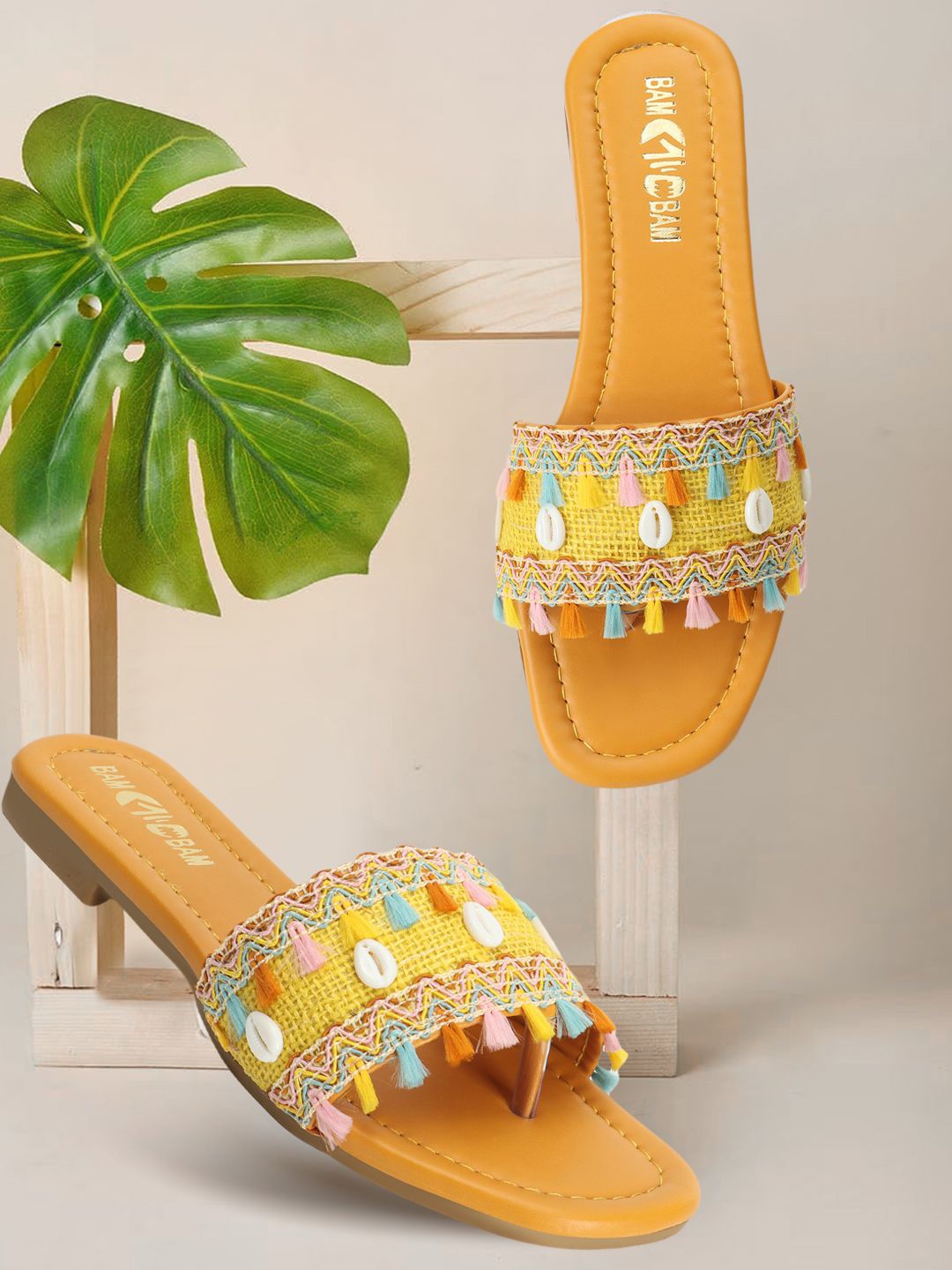 

bam bam Women Ethnic Embellished Open Toe Flats, Yellow