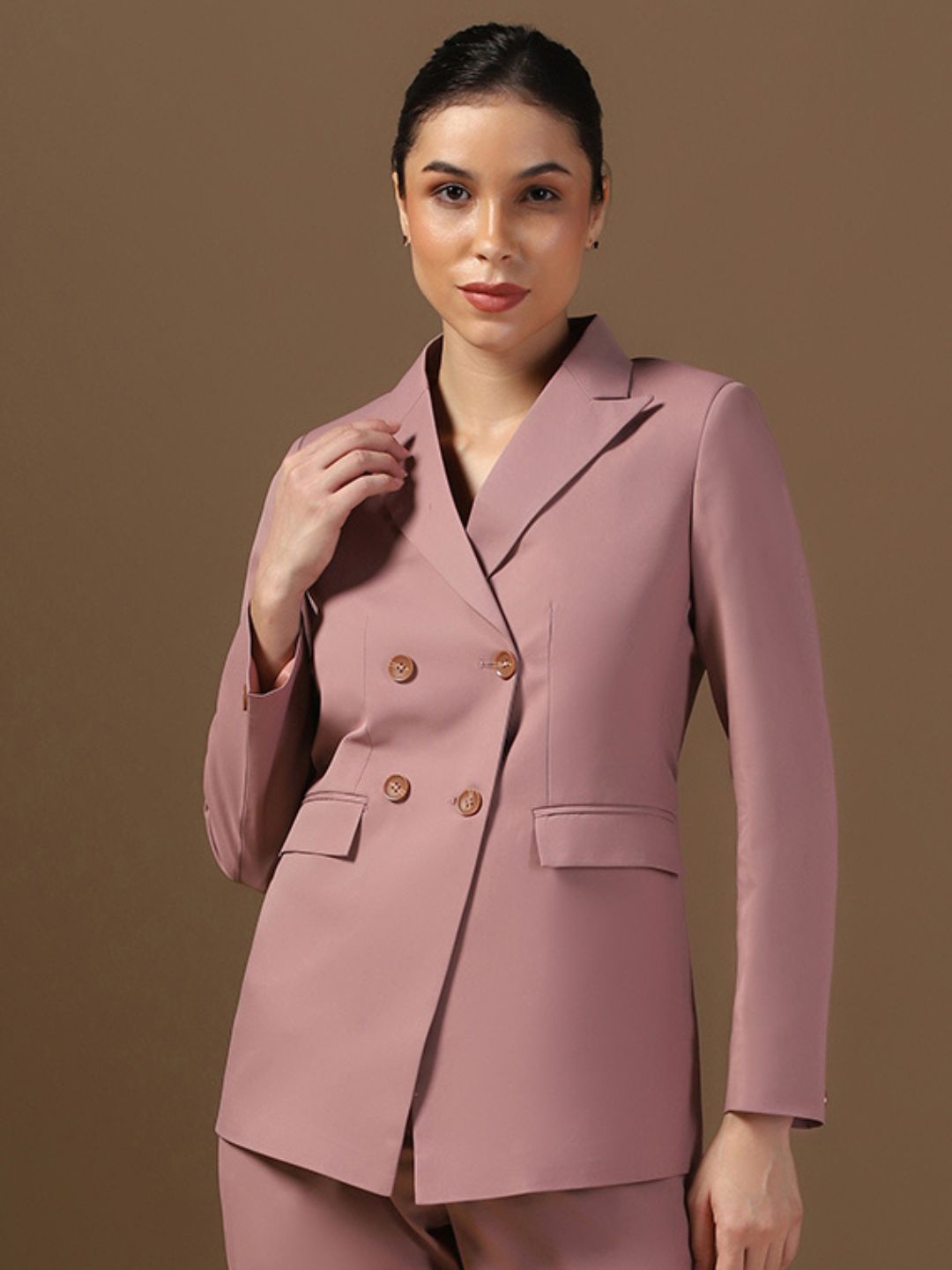 

TAHVO Double-Breasted Peaked Lapel Collar Formal Blazer, Rose