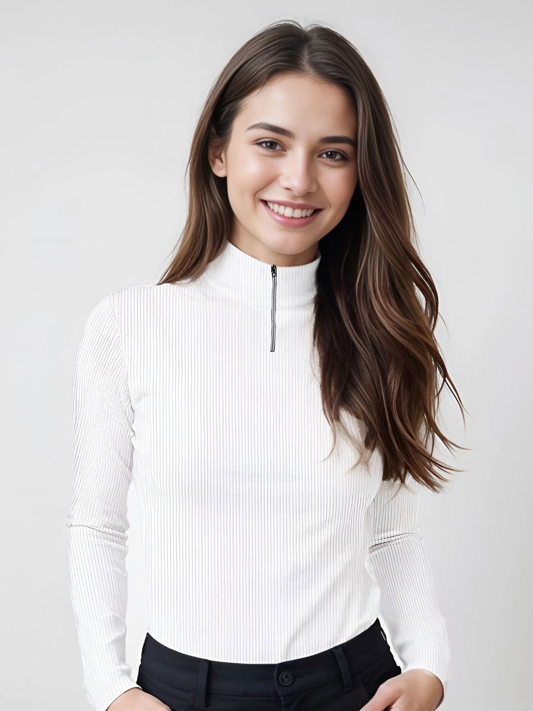 

Looks United Women Striped Woollen Long Sleeves Pullover Sweaters, White
