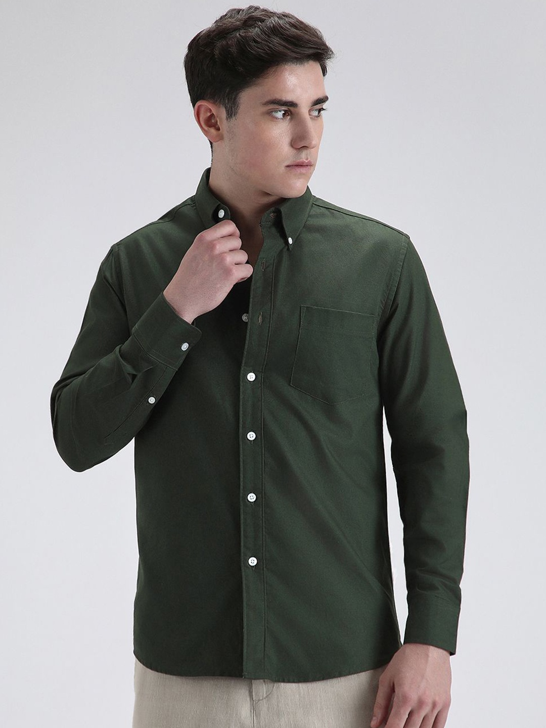 

Banana Club Men Classic Slim Fit Opaque Casual Shirt, Olive
