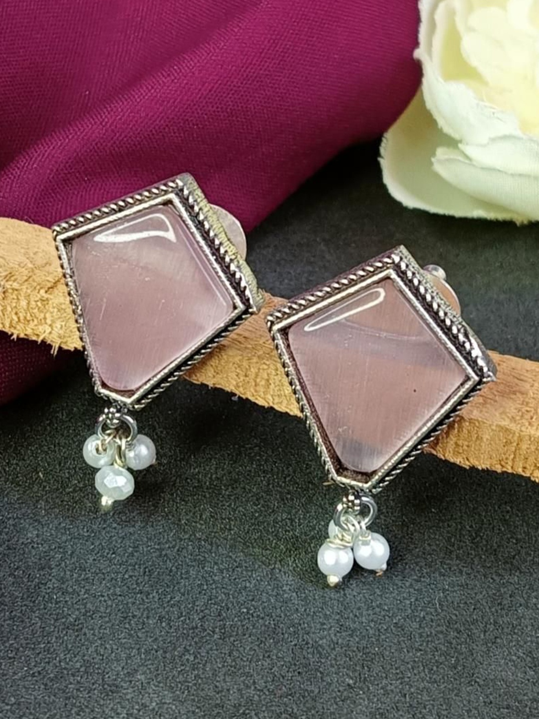 

Efulgenz Rhodium Plated Crystal Studded Contemporary Oxidised Drop Earrings, Silver