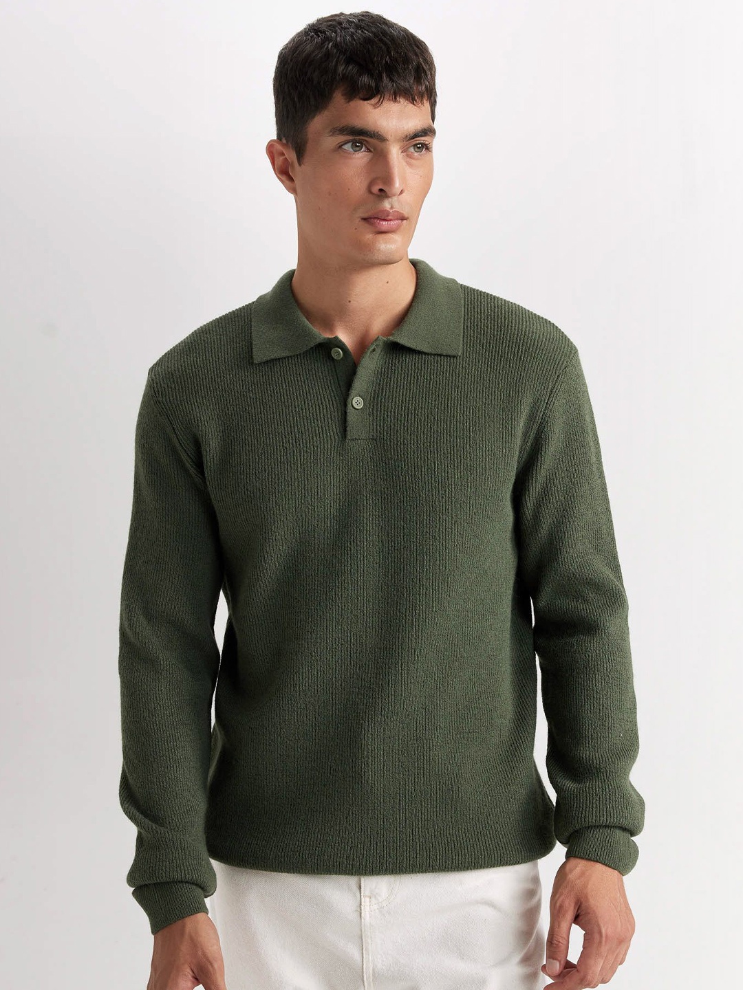 

DeFacto Men Ribbed Cardigan, Green