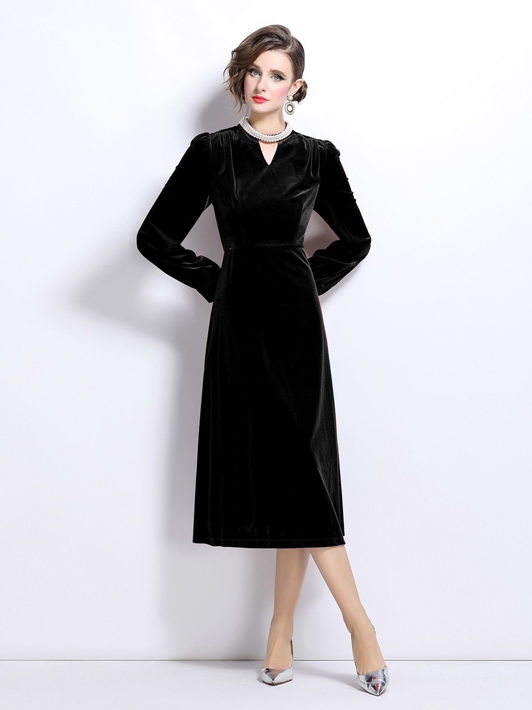 

JC Collection V-Neck A-Line Dress, Black