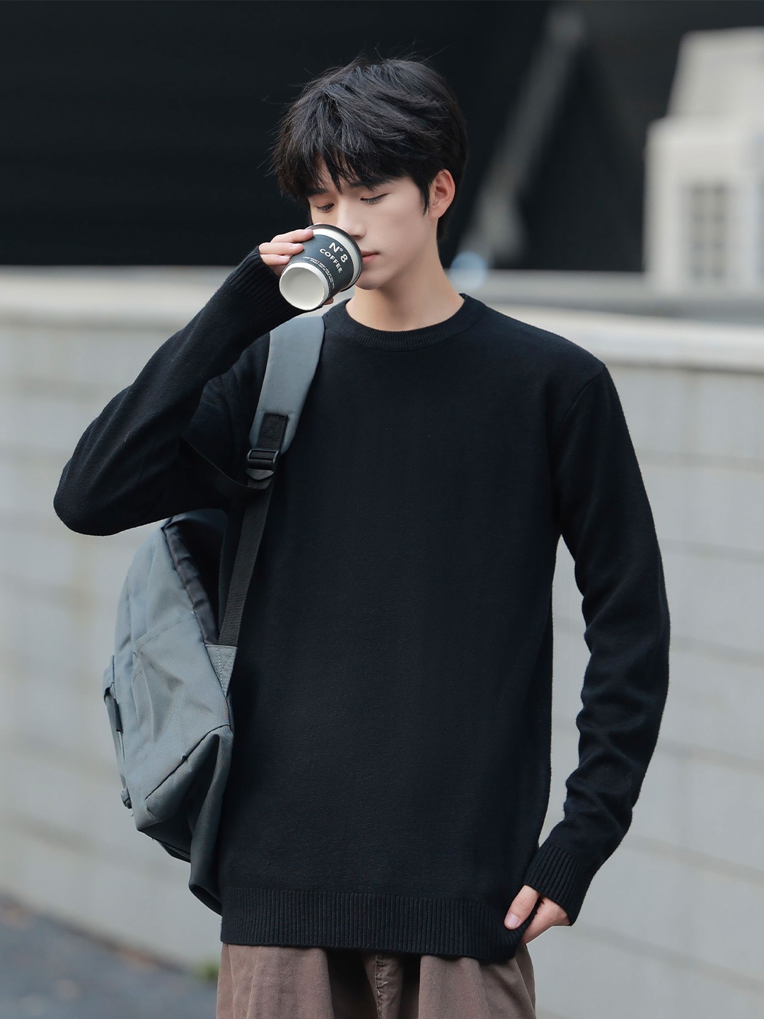 

StyleCast x Revolte Men Longline Long Sleeves Pullover Sweater, Black