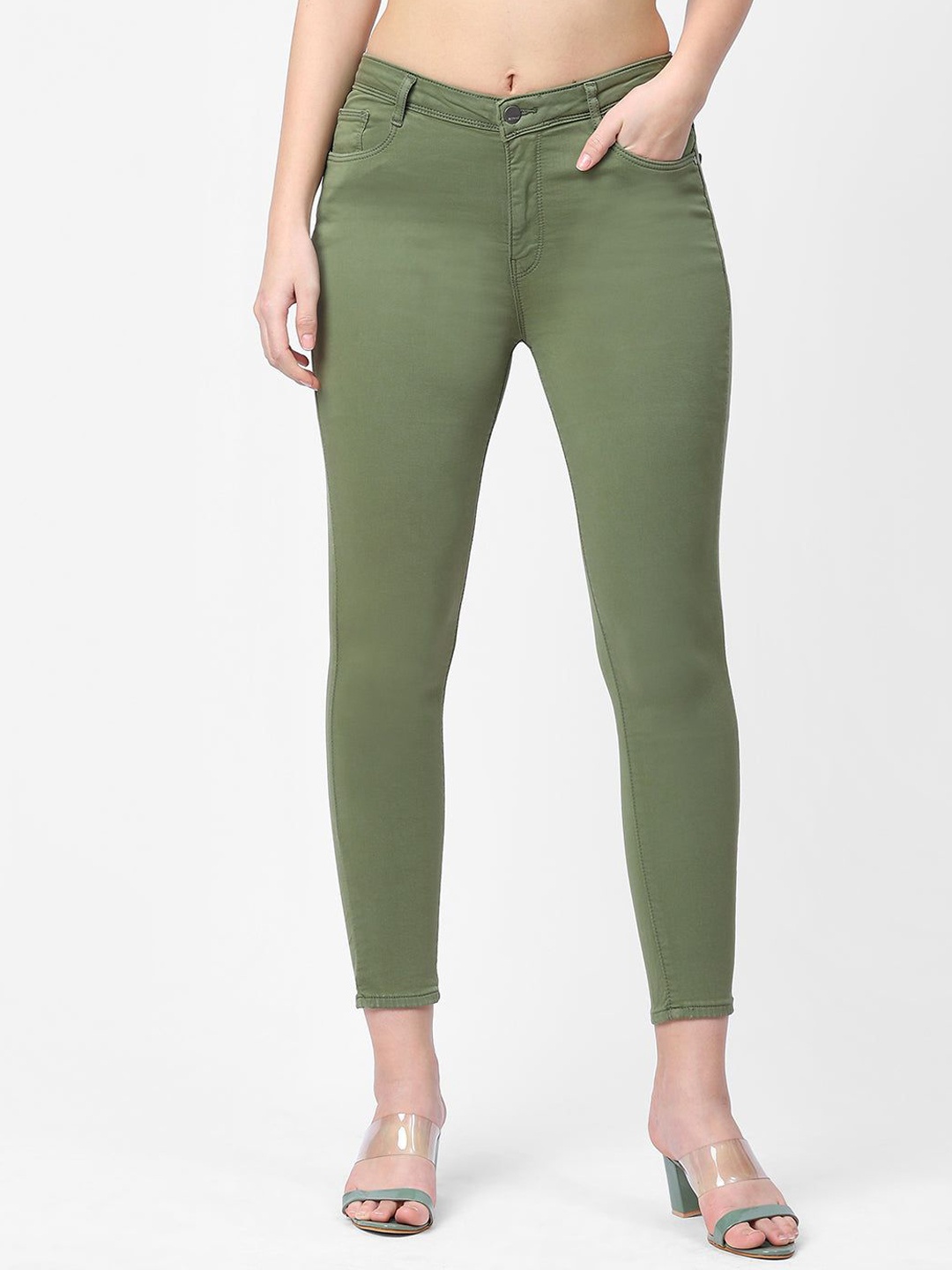 

Kraus Jeans Women Skinny Fit High-Rise Jeans, Olive