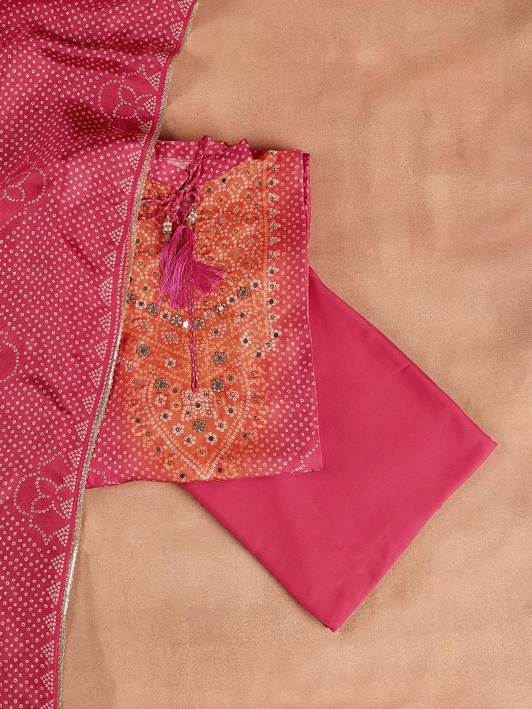 

Libas Pink Bandhani Printed Beads & Stones Unstitched Dress Material