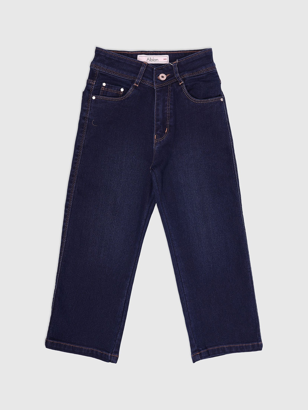

Albion By CnM Girls Mid-Rise Straight Fit Stretchable Jeans, Blue