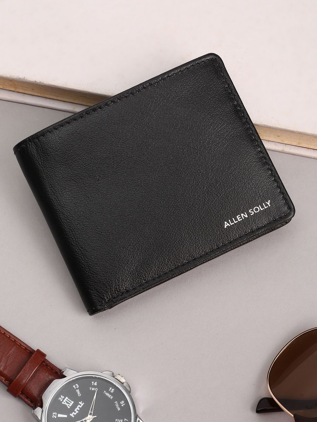 

Allen Solly Men Textured Leather Two Fold Wallet, Black