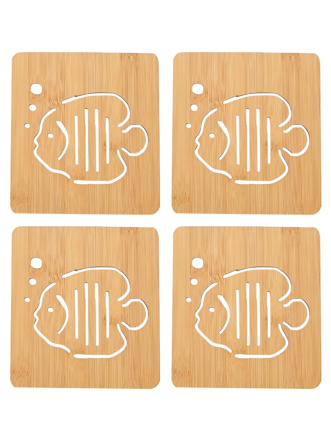 

HOKIPO Brown 4 Pieces Textured Wooden Coasters