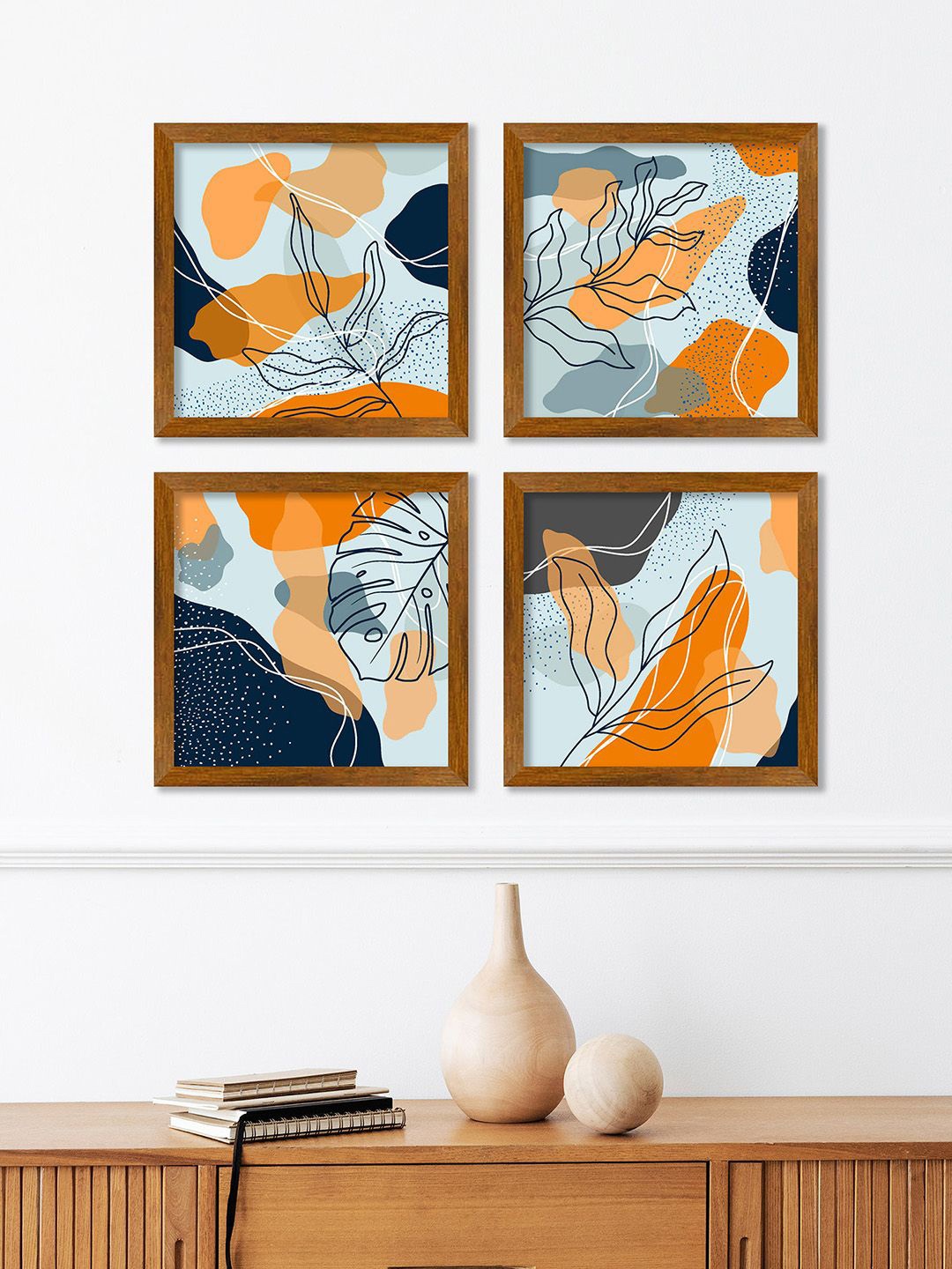 

ArtVibes Brown & Blue 4 Pieces Abstract Wooden Paintings Wall Art