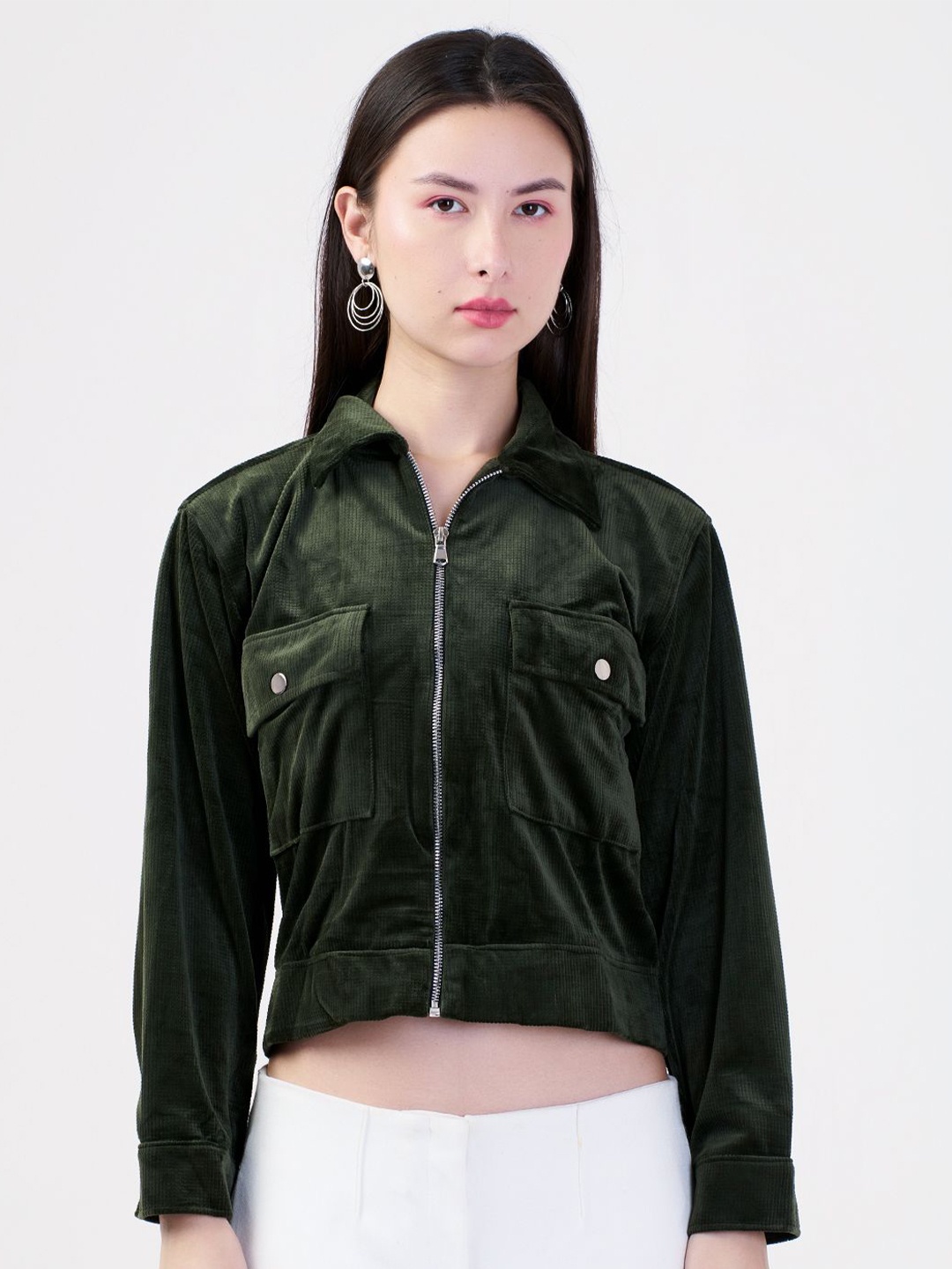 

Albion By CnM Women Shirt Collar Sweatshirt, Olive