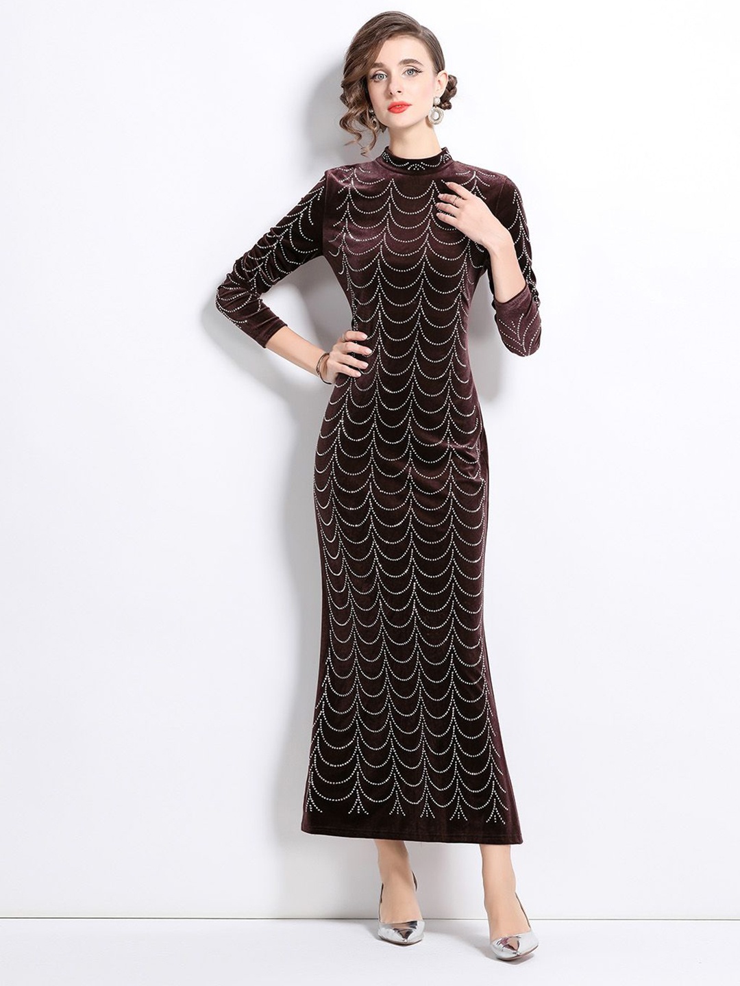 

JC Collection Women Embellished Bodycon Dress, Coffee brown