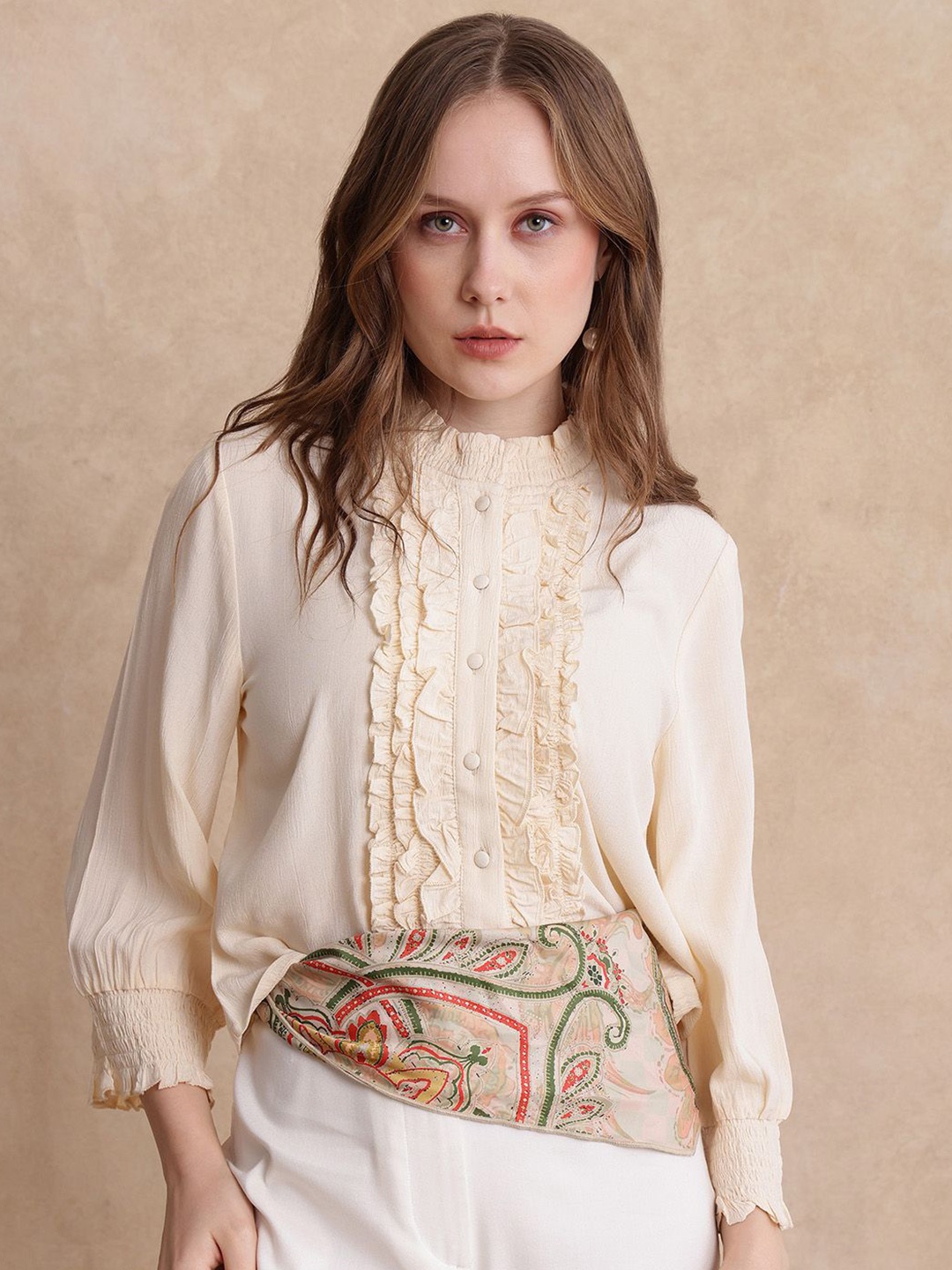 

RAREISM Women Self Design Shirt Style Top, Off white