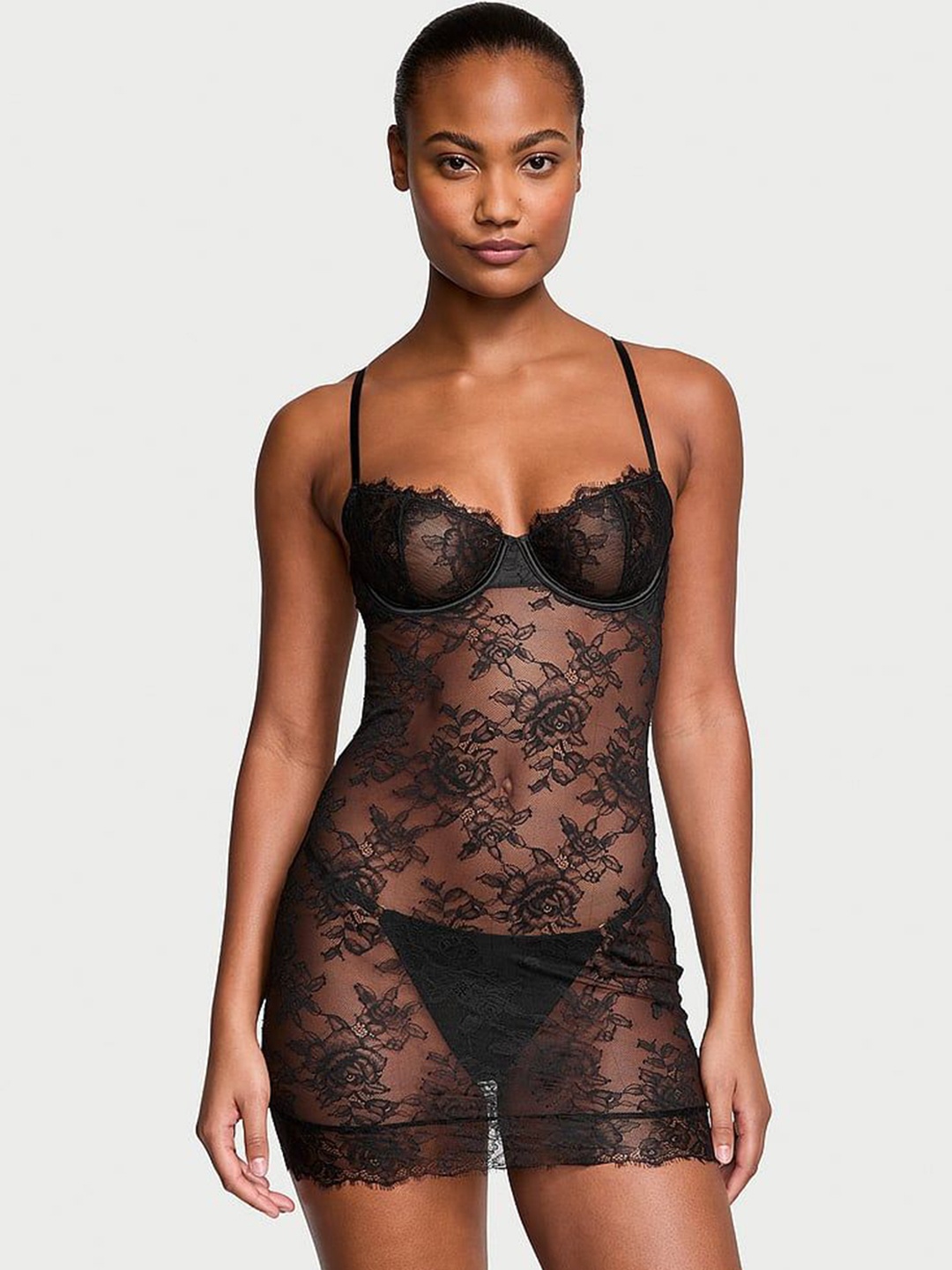 

Victoria's Secret Shoulder Straps Self Design Baby Doll, Black
