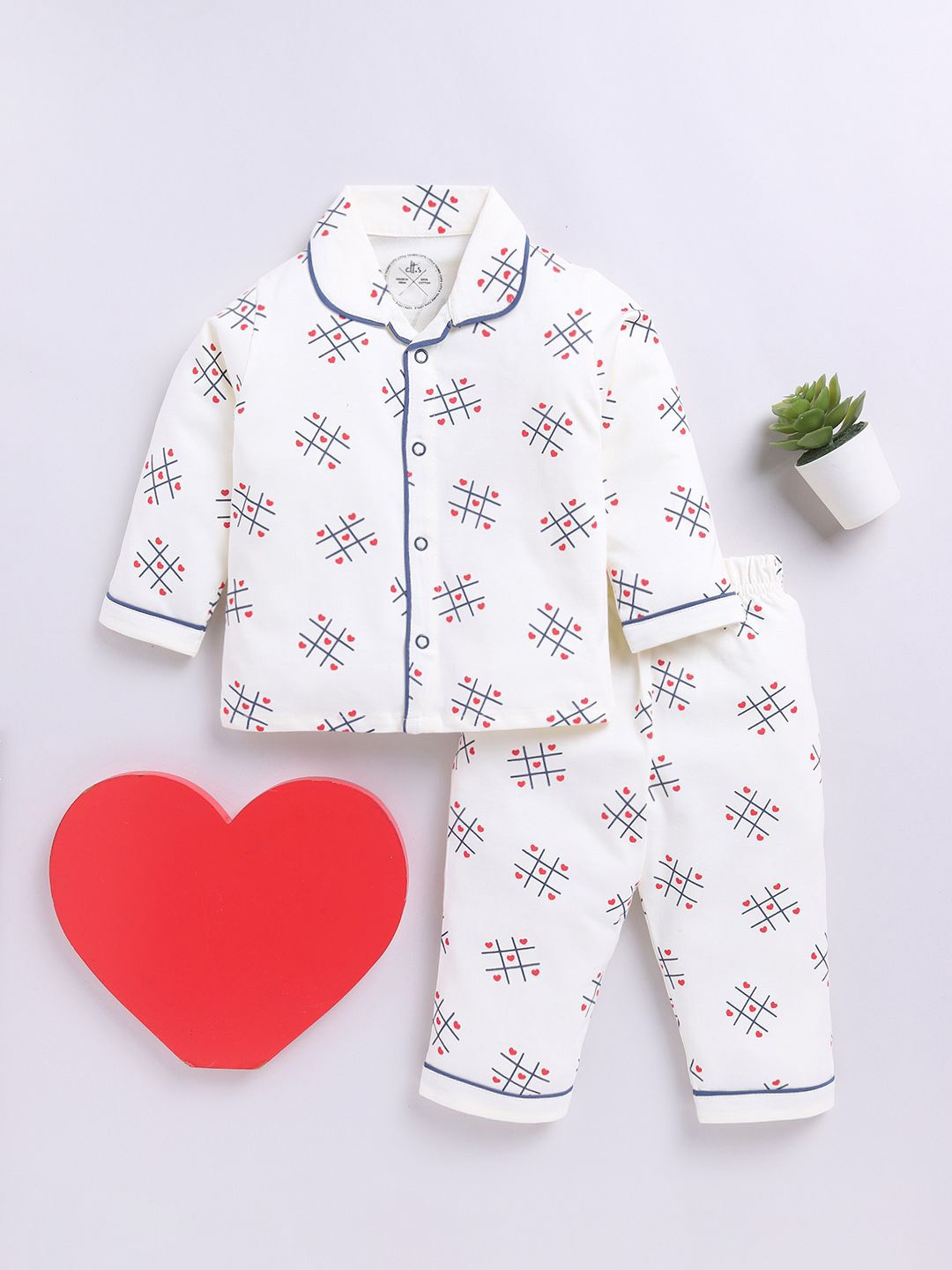 

Clt.s Kids Conversational Printed Pure Cotton Full sleeve Night Suit, Cream
