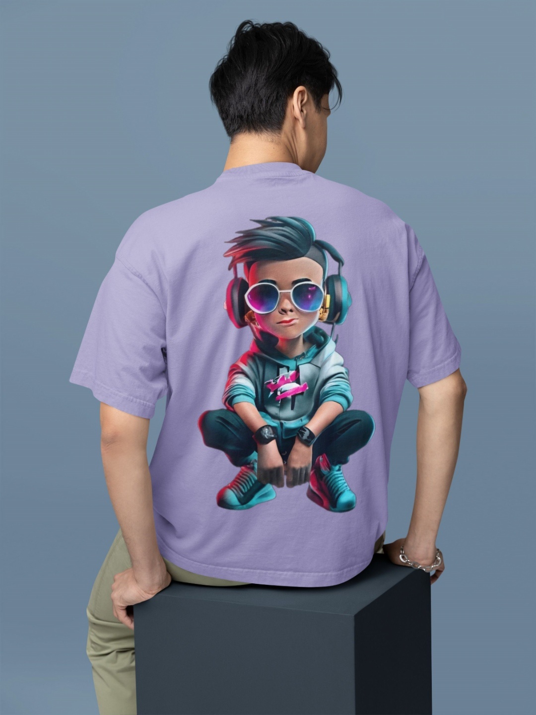 

Elibolz Men Printed Drop-Shoulder Sleeves Bio Finish T-shirt, Purple