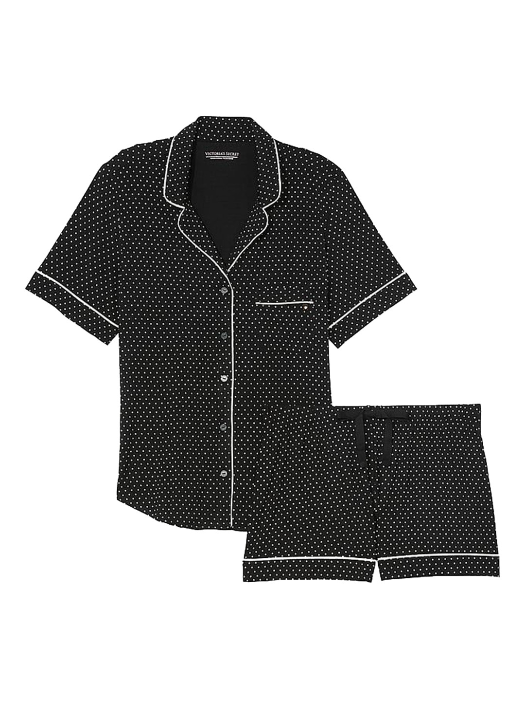 

Victoria's Secret Women Polka Dots Printed Lapel Collar Night suit, Black