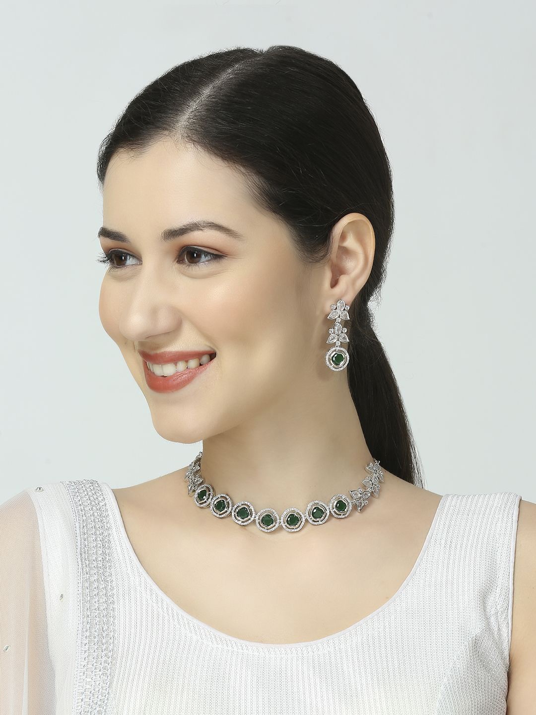 

Anouk American Diamond Studded Jewellery Set, Silver