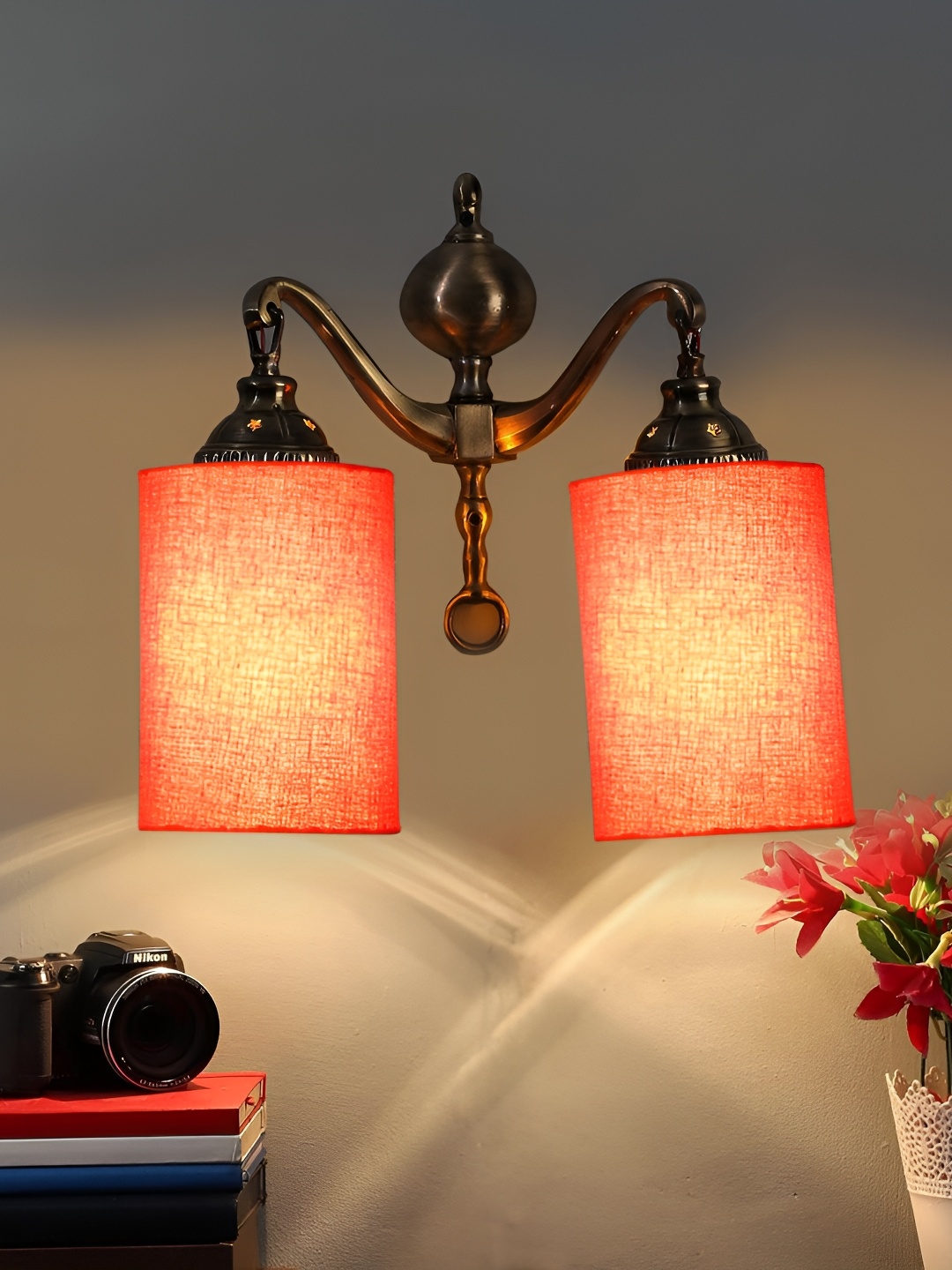 

Devansh Orange & Gold-Toned Metal Traditional Cylinder Shaped Wall Lamp