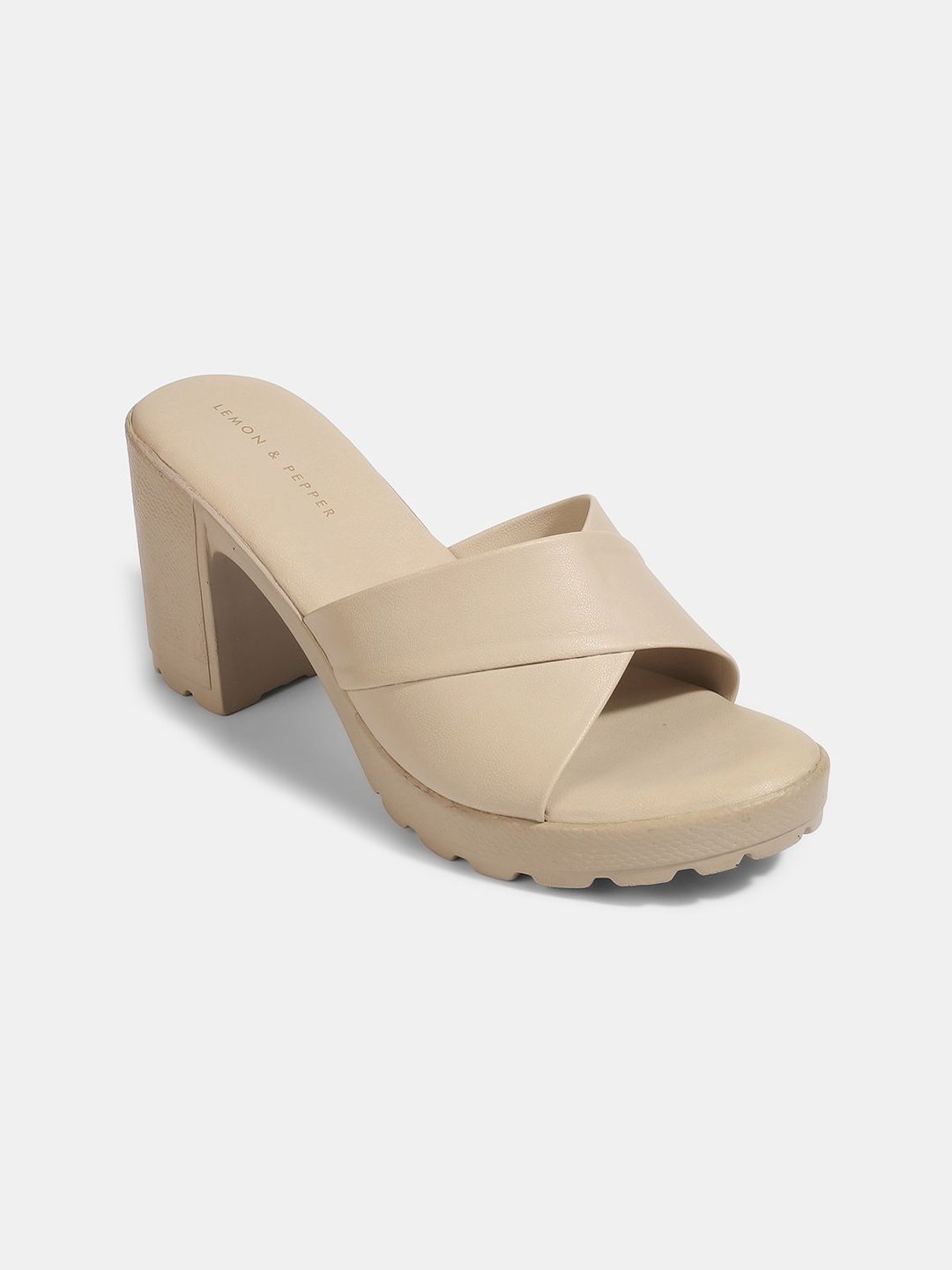 

LEMON & PEPPER Women Open Back Block Sandals, Cream