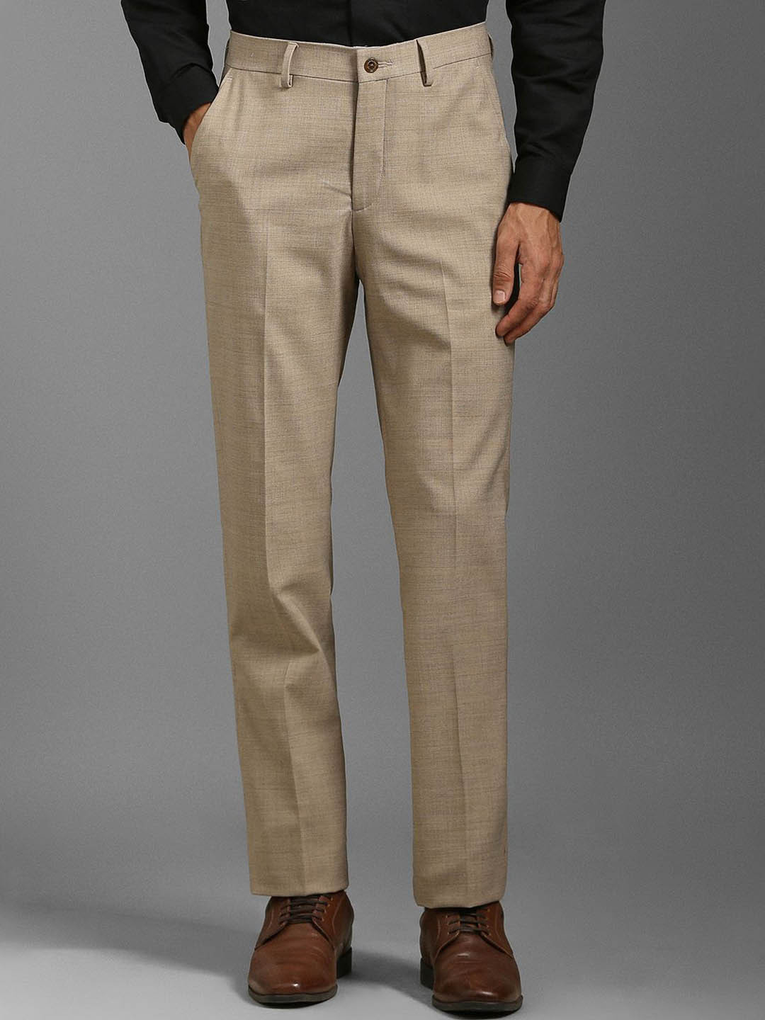 

Louis Philippe Men Slim Fit Mid-Rise Formal Trousers, Beige