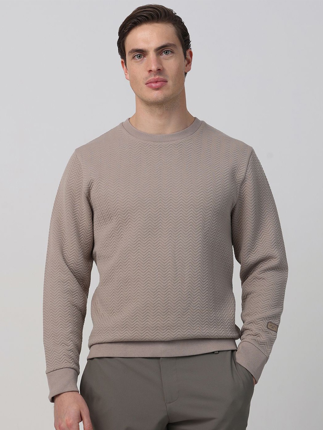 

Mufti Men Self Design Round Neck Sweatshirt, Beige