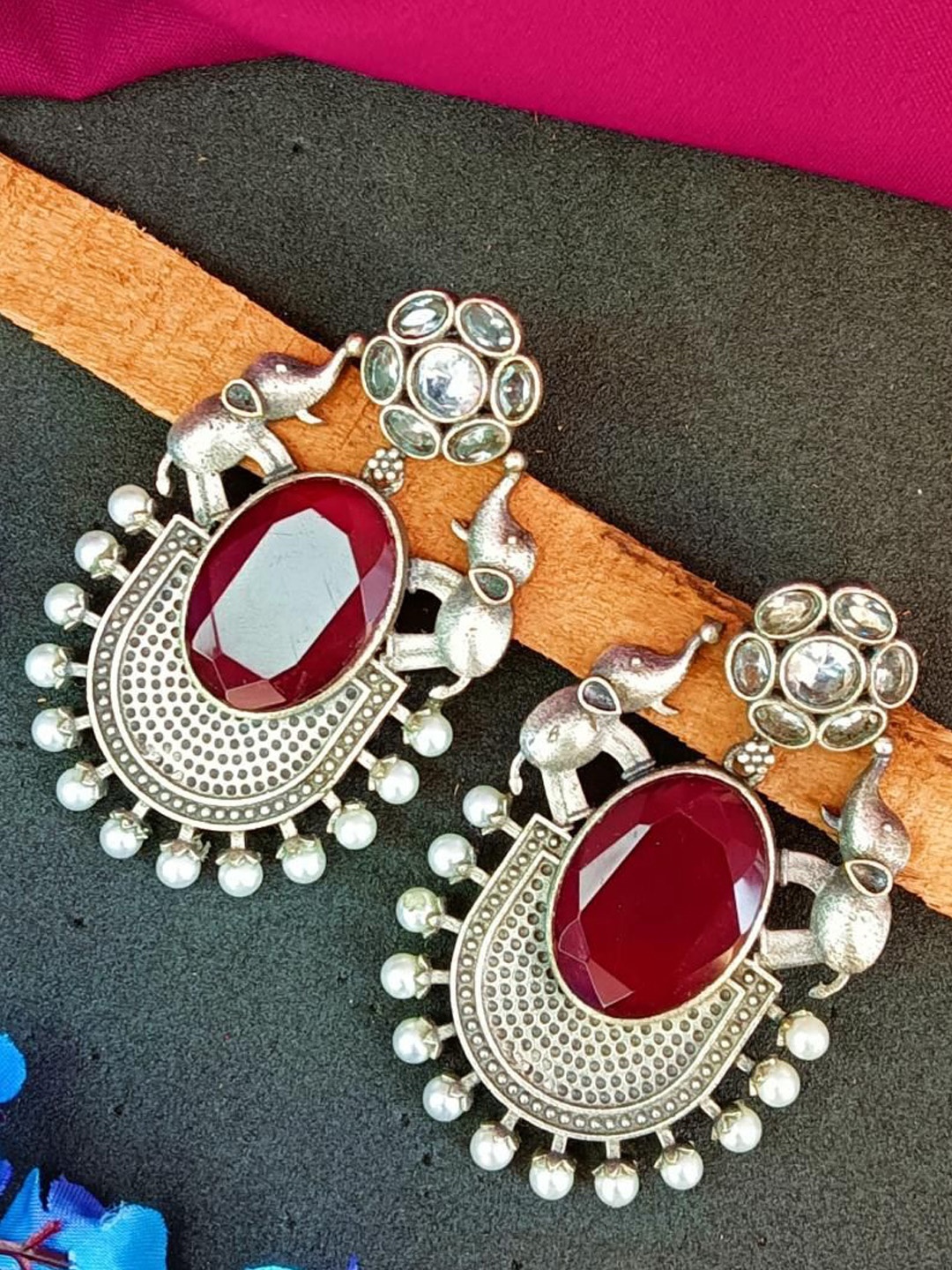 

Efulgenz Rhodium-Plated Contemporary Crystal Oxidised Drop Earrings, Silver