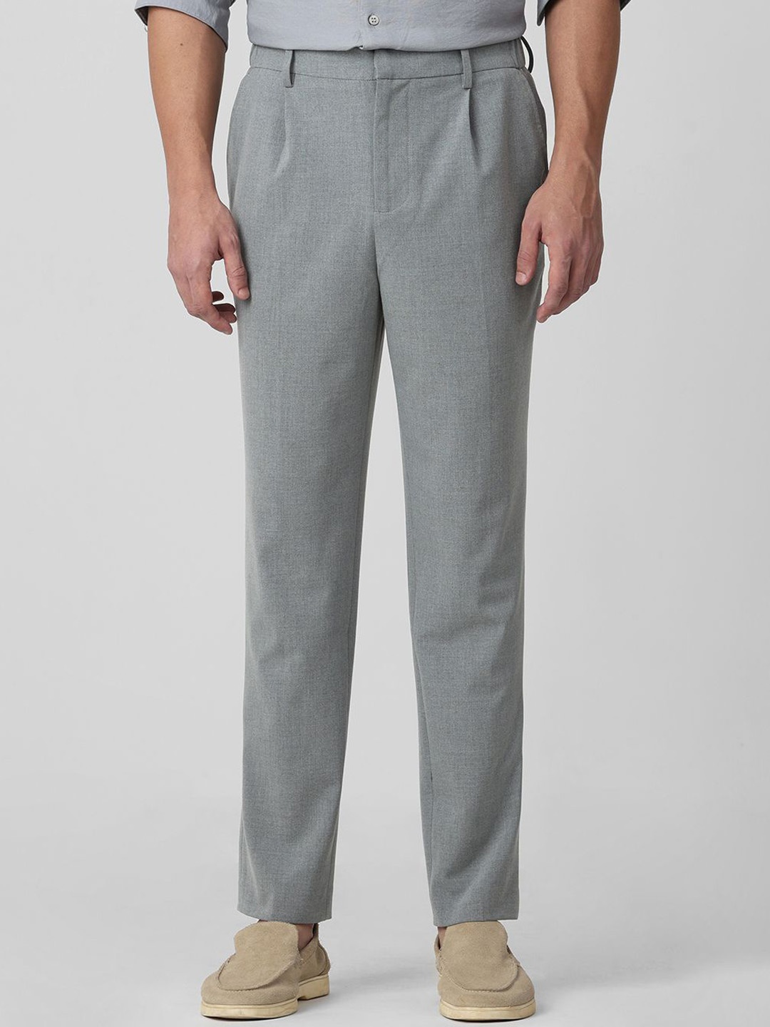 

Mufti Men Tapered Fit Pleated Casual Trousers, Grey