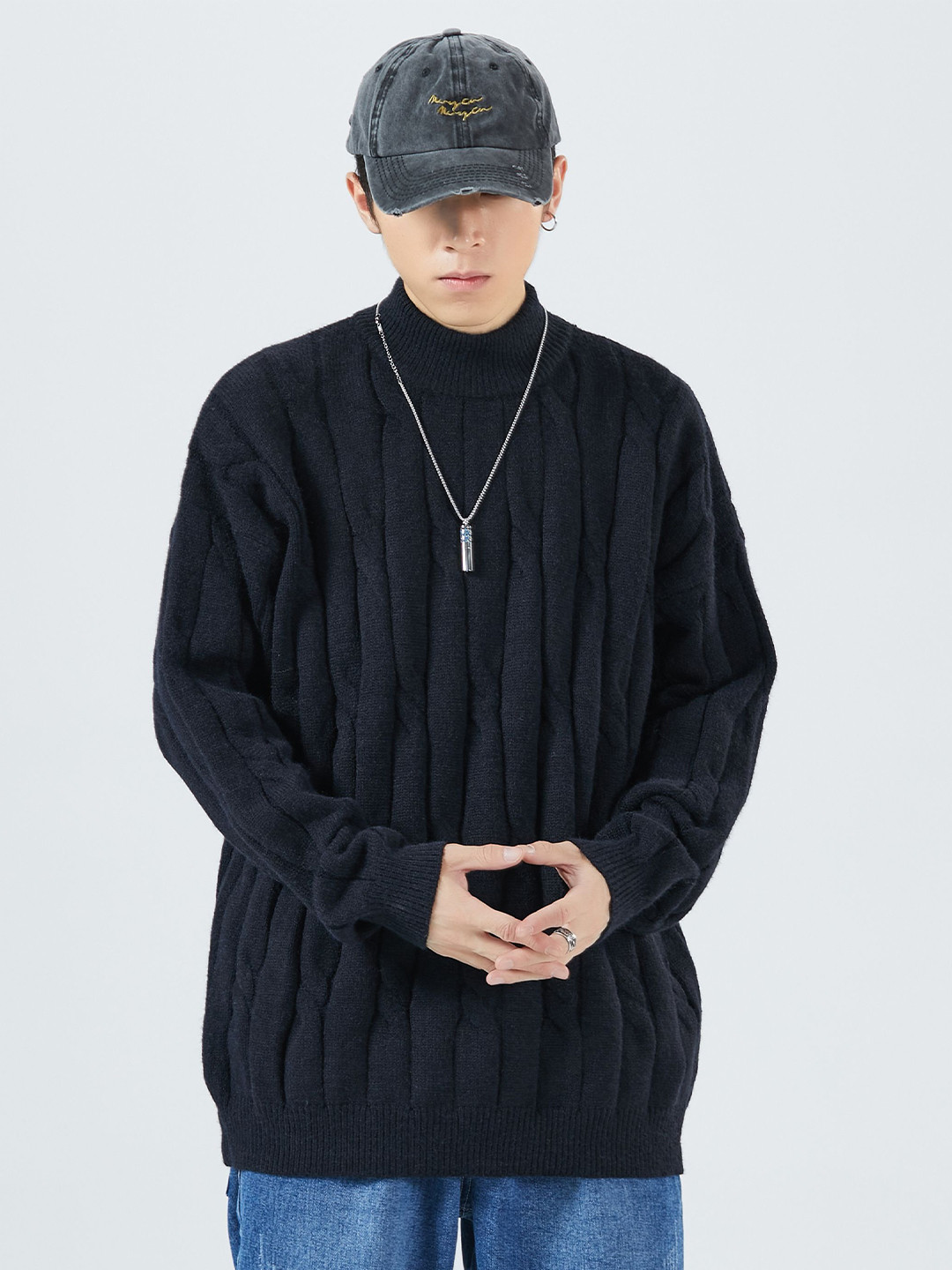 

StyleCast x Revolte Men Longline Long Sleeves Pullover Sweater, Black