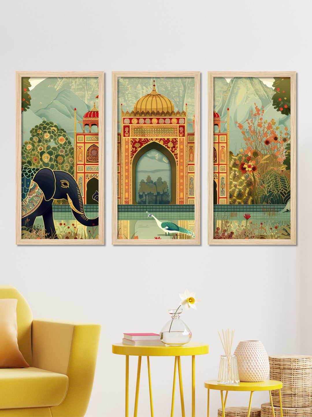 

ArtVibes Green & Yellow 3 Pieces Wooden Wall Arts