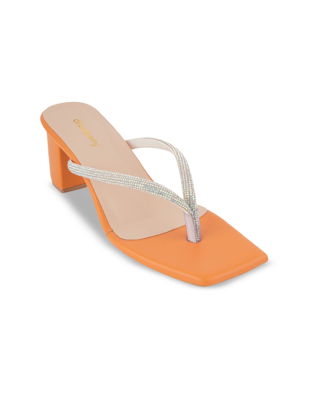 

DressBerry Women Embellished Party Block Sandals, Orange