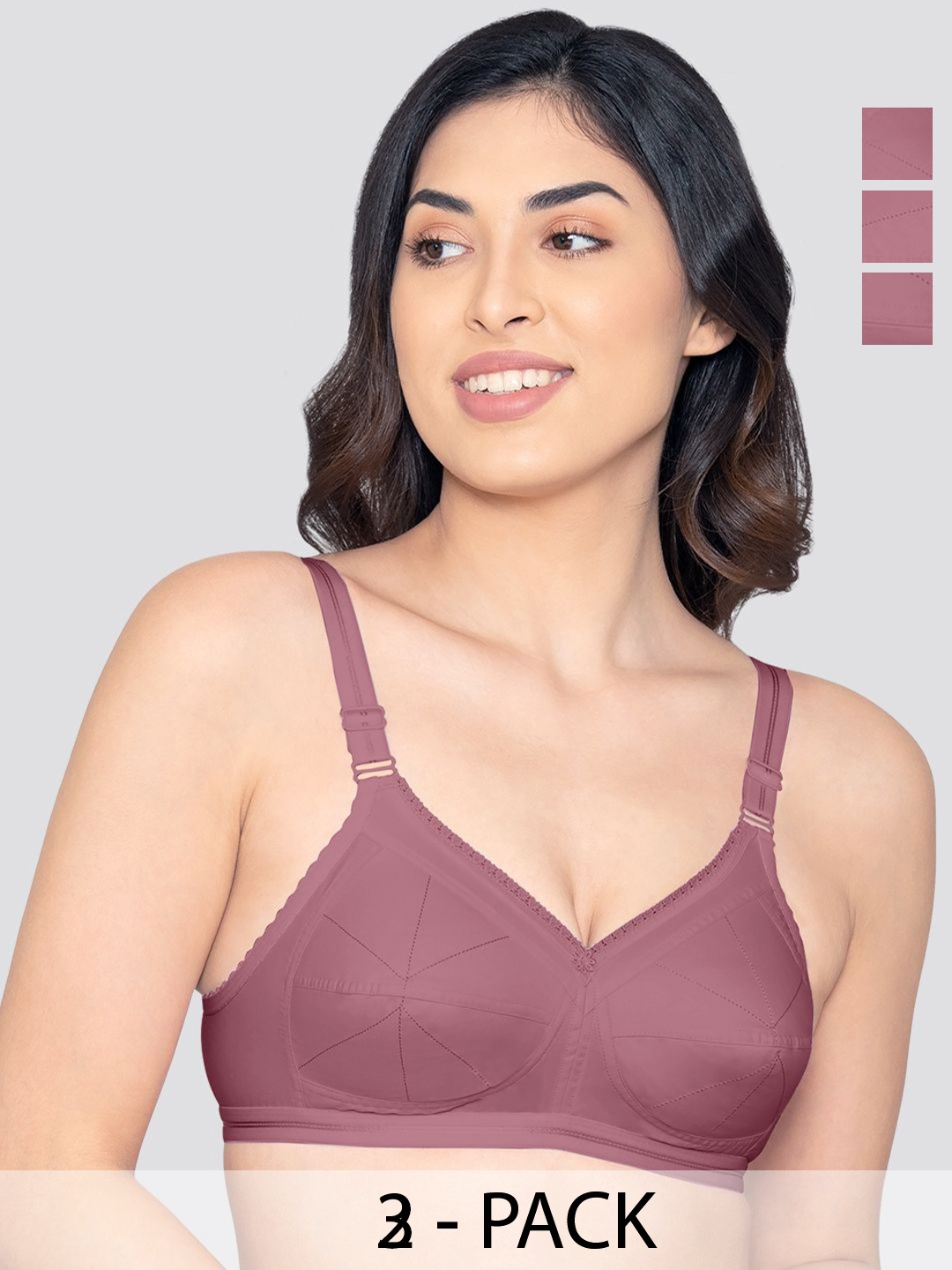 

Kalyani Women Pack of 3 Non Padded Full Coverage Bra, Pink
