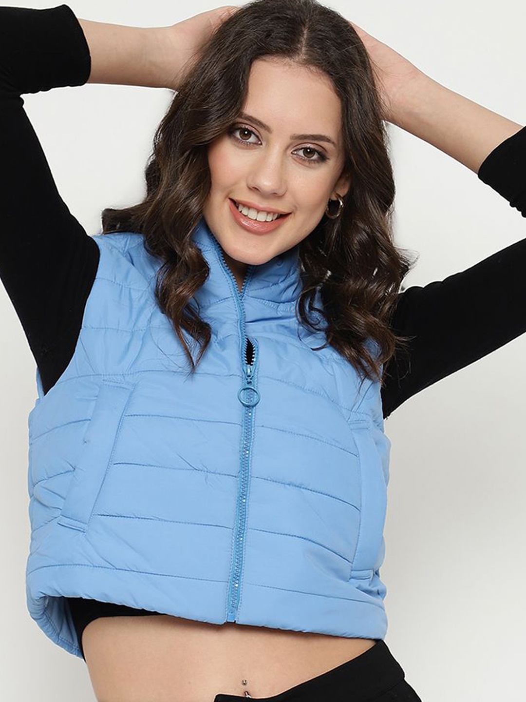 

Beatnik Women Quilted Stand Collar Jacket, Blue