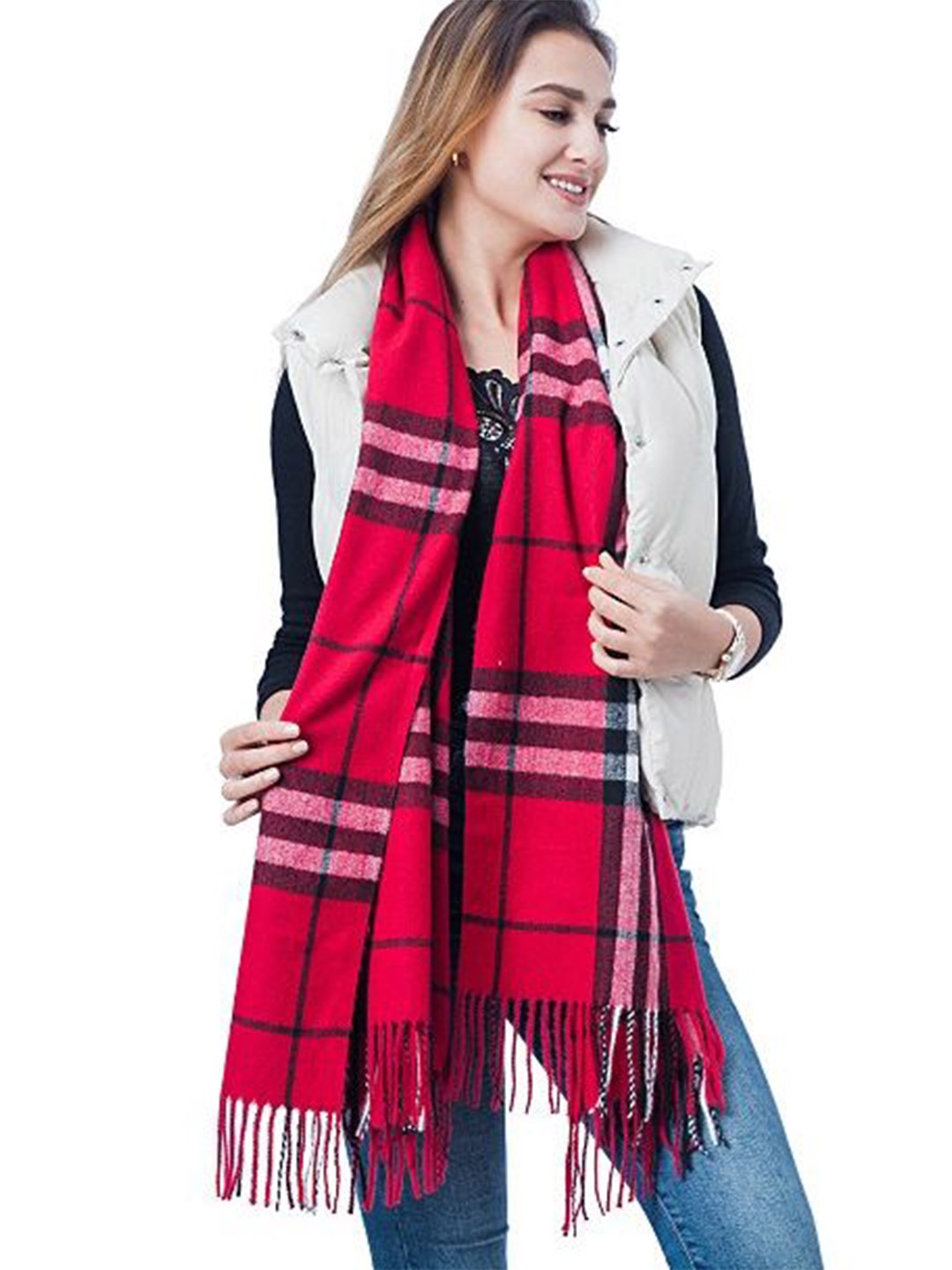 

Alexvyan Women Winter Checked Scarf, Red