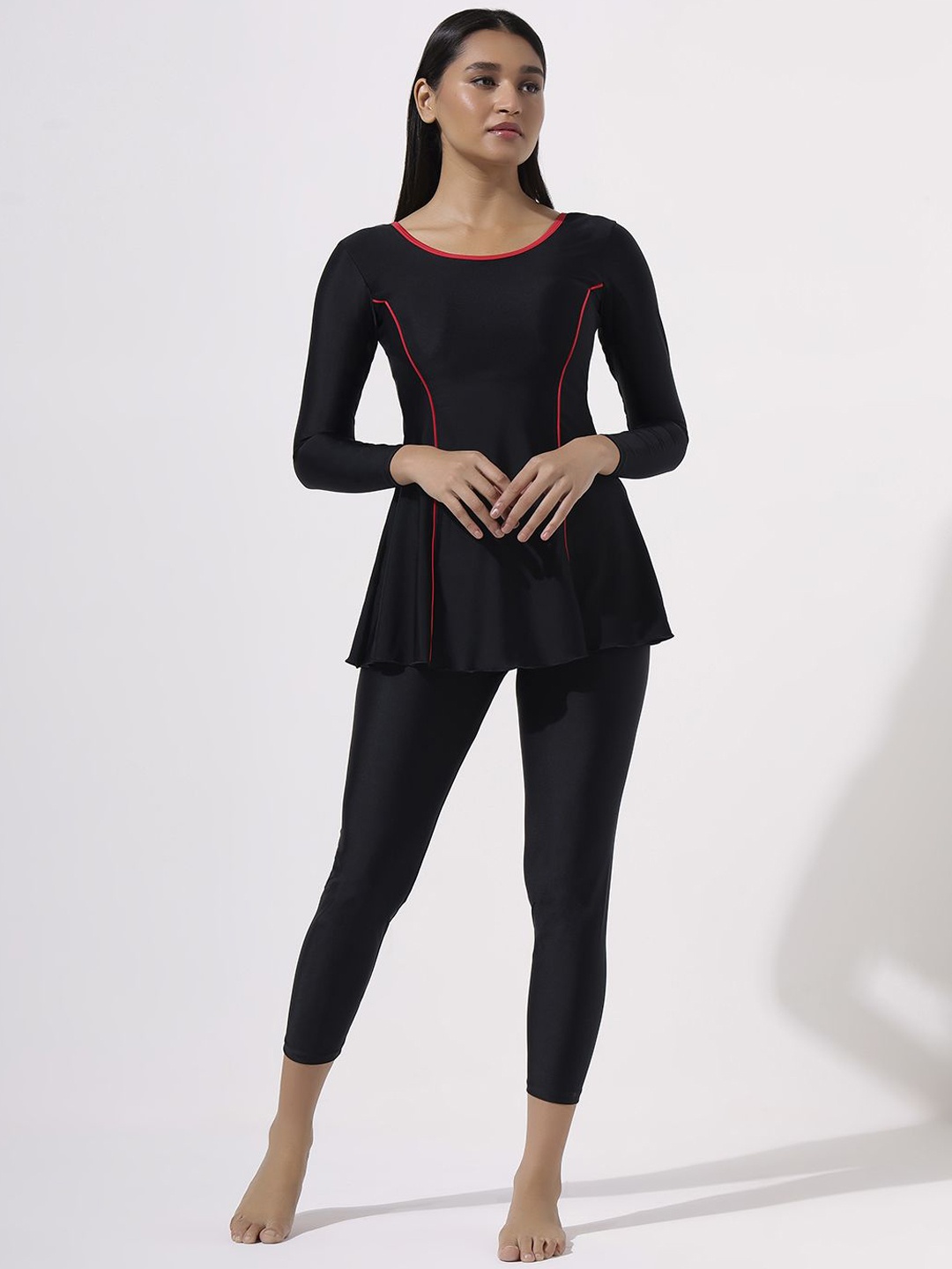

LYCOT Women Round Neck Swimming Dress, Black