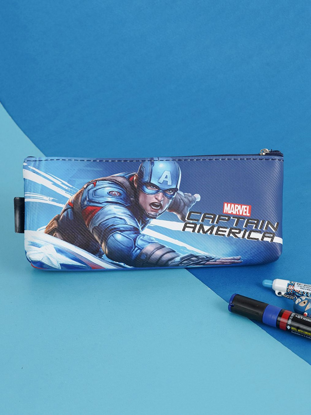 

ilearnngrow Blue and Red Pencil Box Zipper Pouches Captain America Stationery