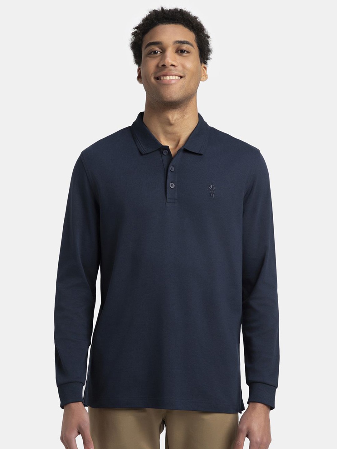 

Jockey Super Combed Cotton Rich Solid Full Sleeve Polo T-shirt with Ribbed Cuffs - 3914, Navy blue