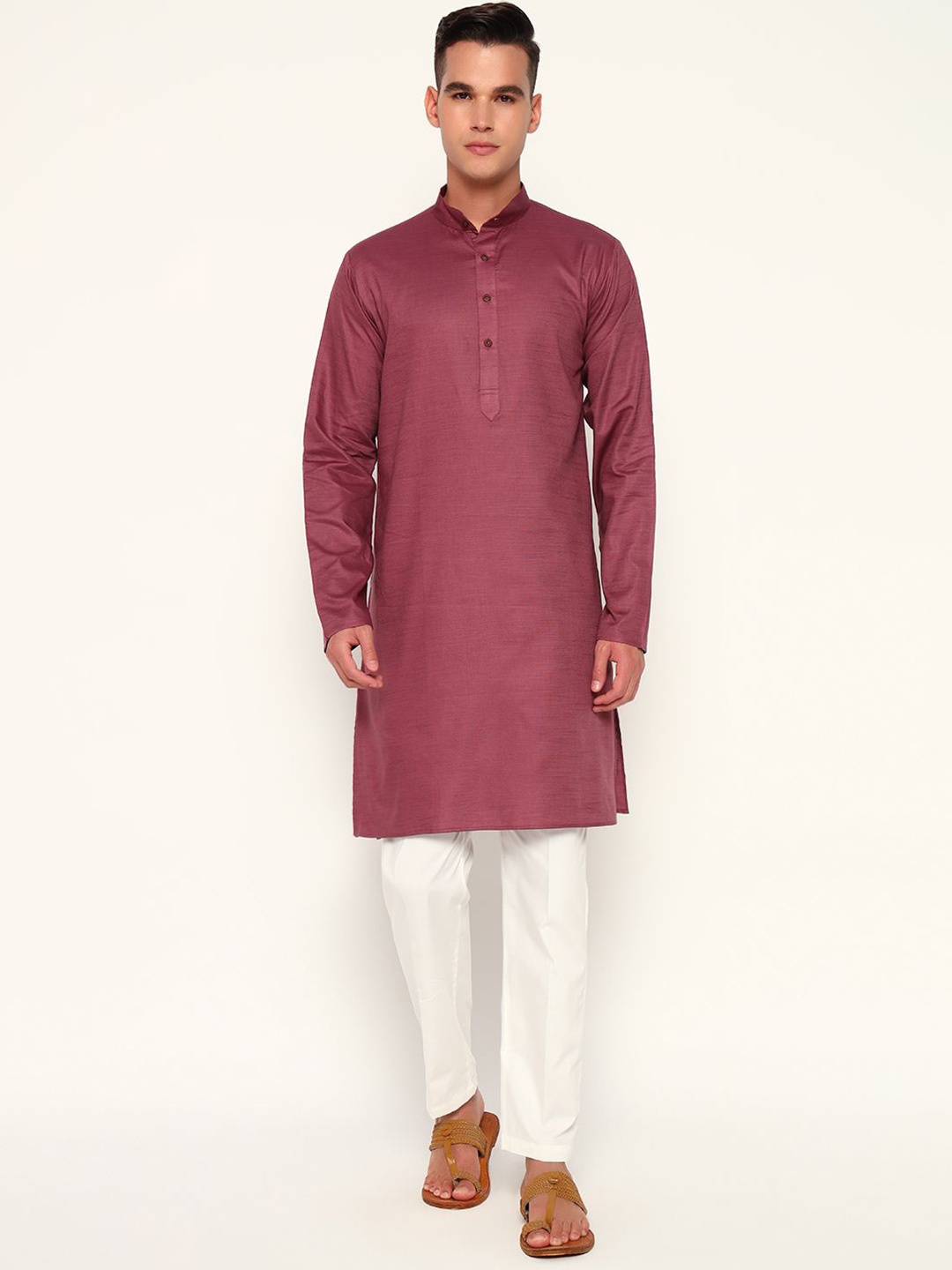 

ZARI Mandarin Collar Cotton Straight Kurta, Purple