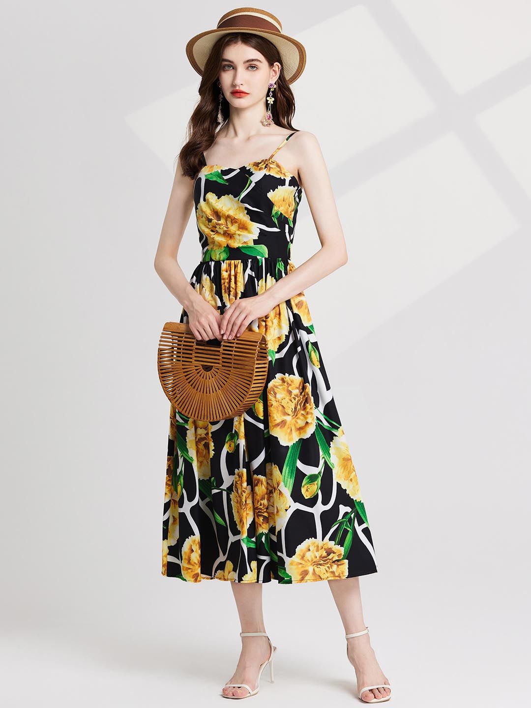 

JC Collection Women Floral Printed Fit & Flare Midi Dress, Black