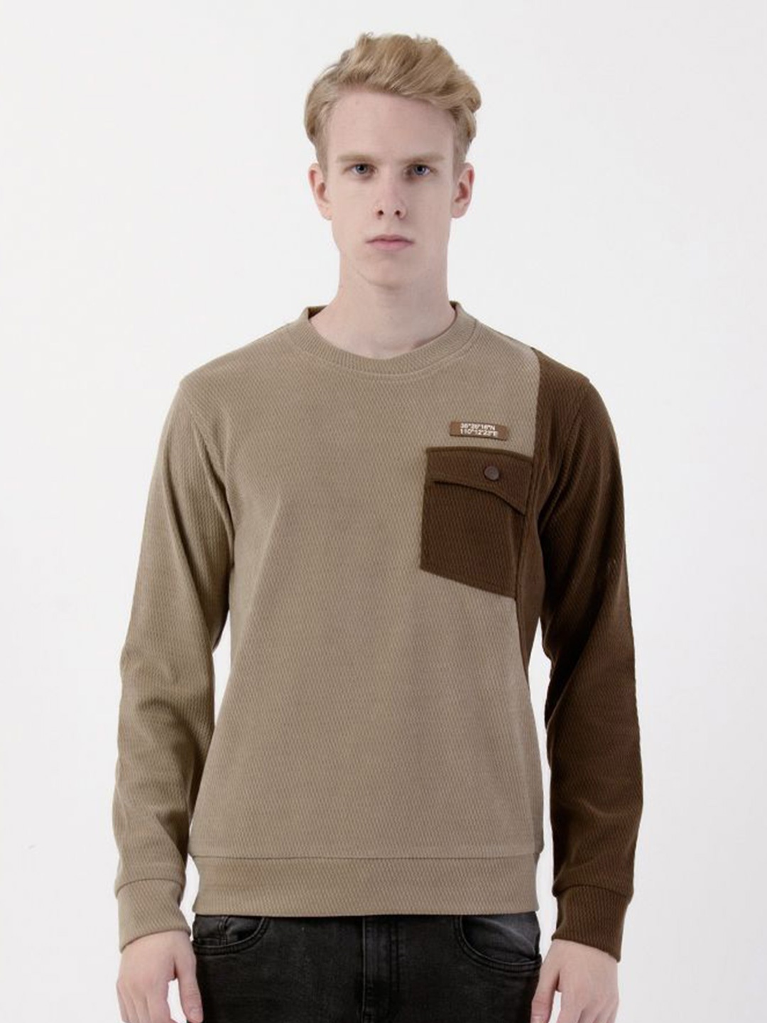 

Albion By CnM Men Colourblocked Round Neck Long Sleeves Sweatshirt, Brown