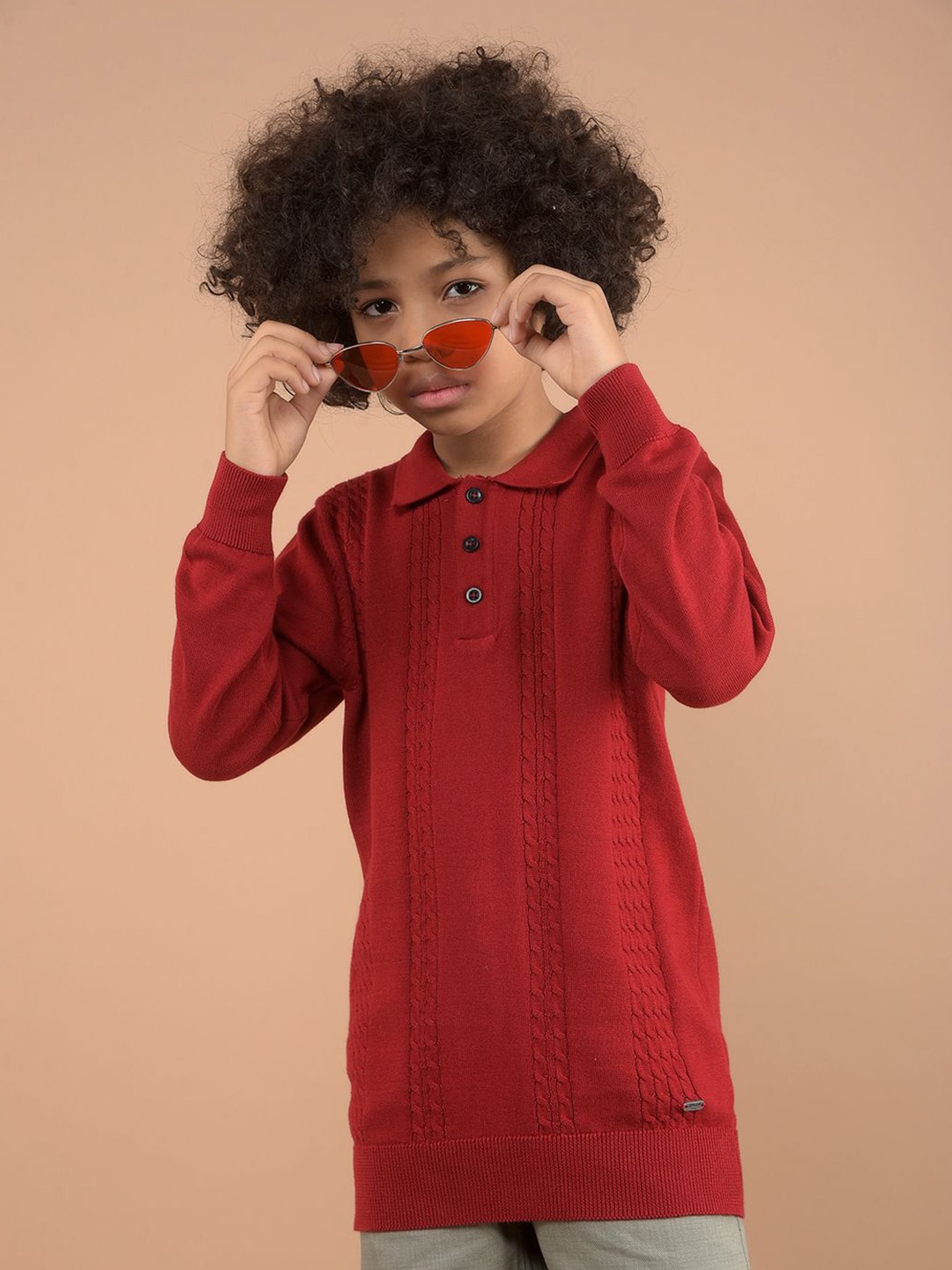

Crimsoune Club Boys Shirt Collar Pullover, Red