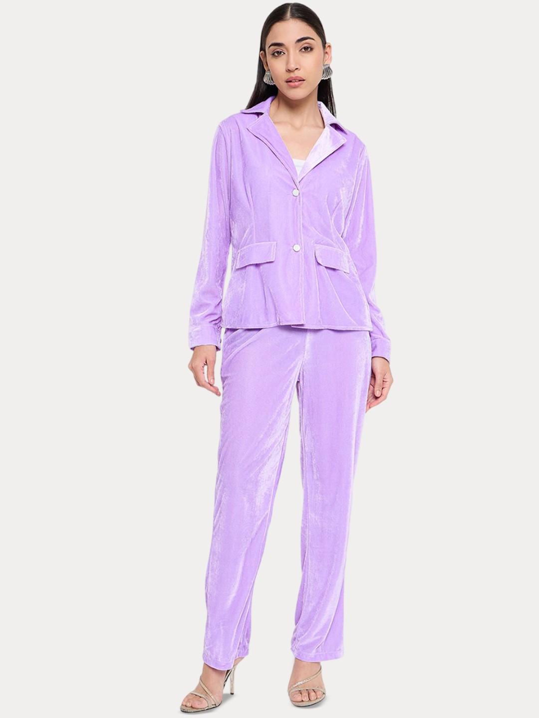 

Imfashini Lapel Collar Long Sleeves Jacket With Trouser, Lavender