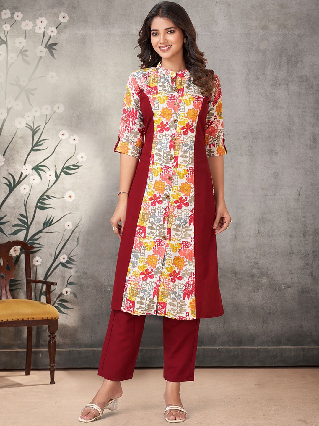 

KALINI Ethnic Motifs Printed Kurta with Palazzo, Red