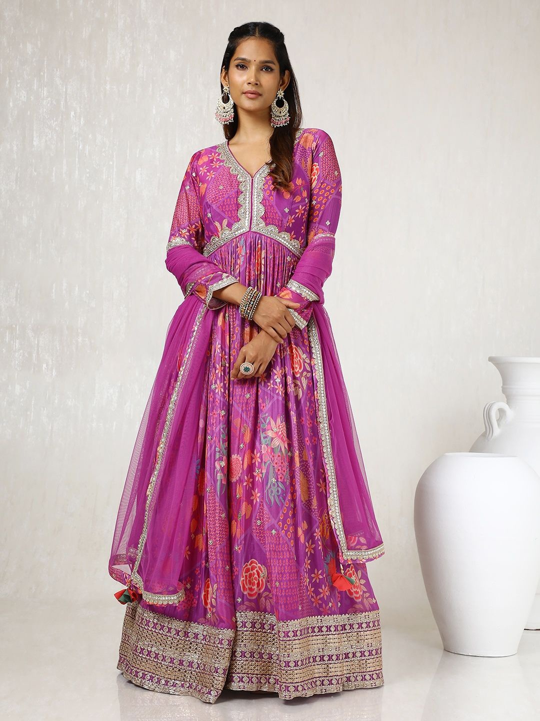 

Soch Ethnic Motifs Printed Gown Maxi Dress Comes with a Dupatta, Purple