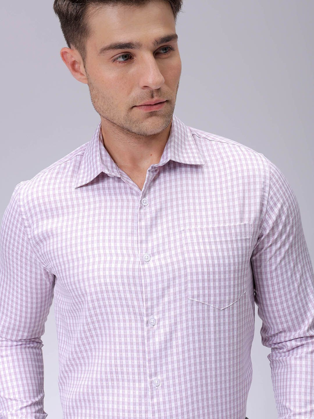 

The Indian Garage Co. X Luxe Men Spread Collar Gingham Checked Cotton Slim Fit Formal Shirt, Mauve