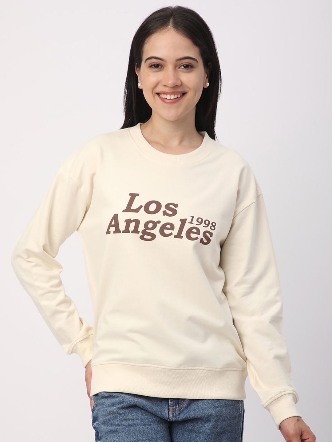 

R&B Women Printed Pullover Sweatshirt, White
